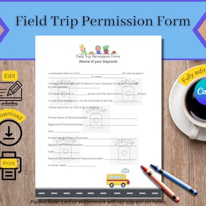 Exkursion-Formular, Reiseerlaubnis-Formular, Perfekt für Kita, Vorschule, Kindertagesstätte zu Hause, Tagesmutter, Tagesmutter