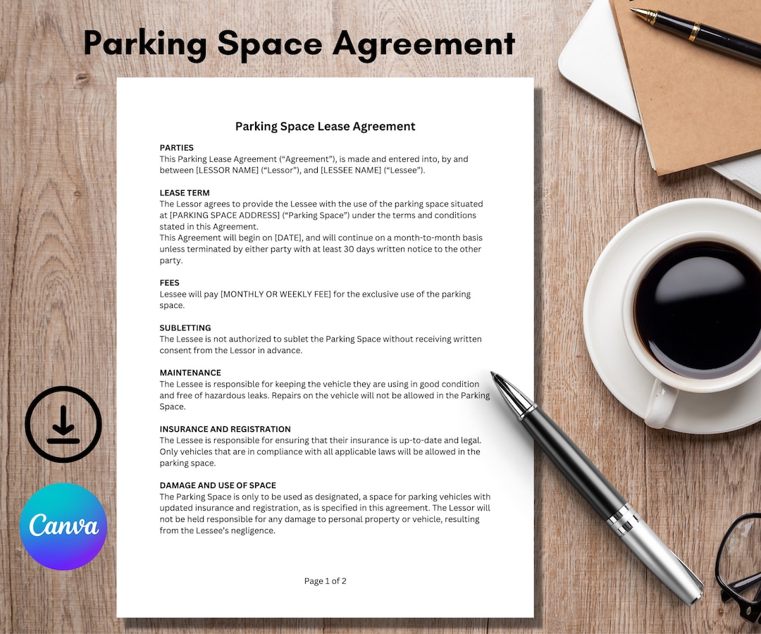 Simple Parking Space Lease Agreement Template Editable Etsy Simple Parking Space Lease Agreement Template Editable Etsy