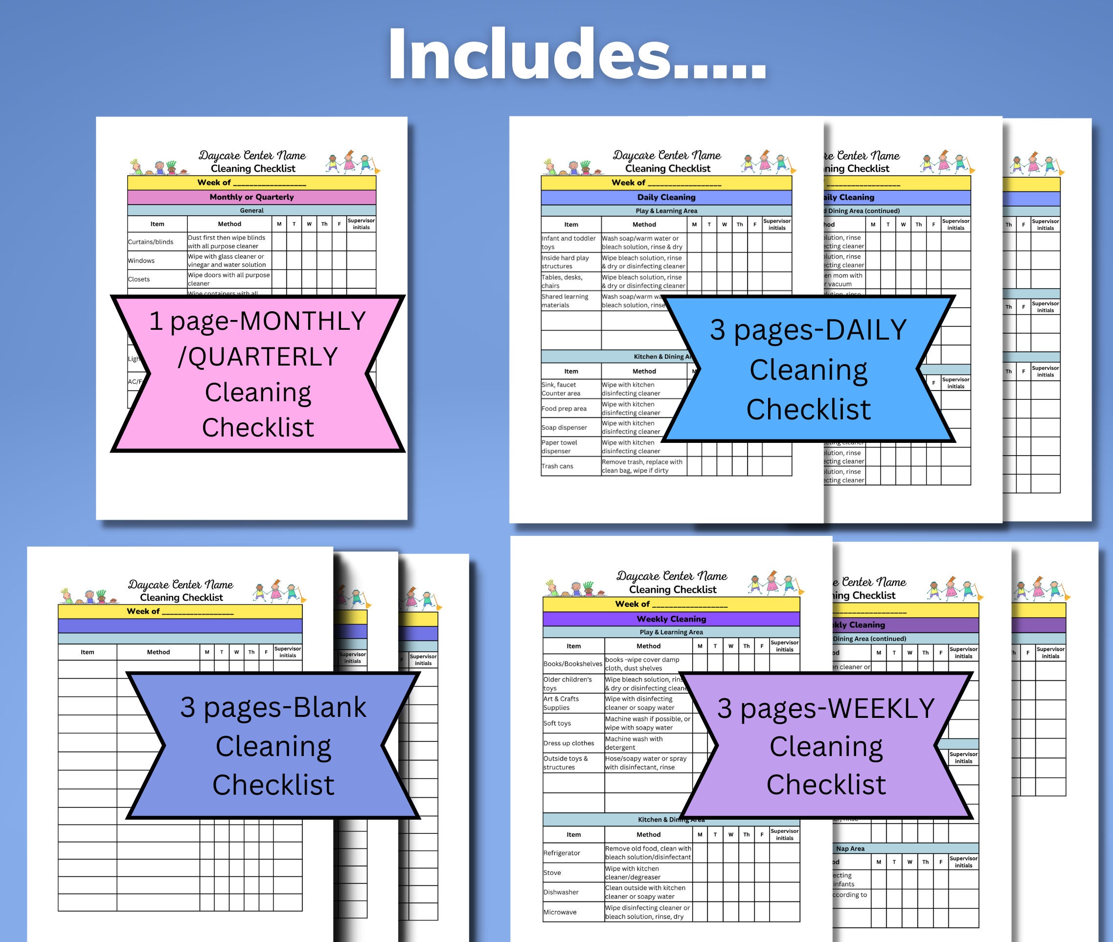 Daycare Cleaning Checklist, Cleaning Checklist, Daycare Cleaning