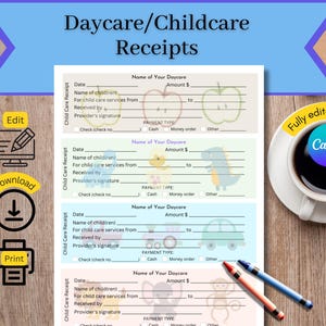 Editable Colorful Daycare Receipt Template: Printable Childcare Forms (Canva)