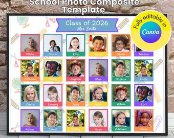 School class composite template for CANVA, Kindergarten School Photo Template, Class Photo Template, Preschool Photo Template, Daycare forms
