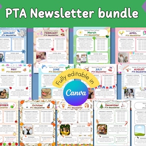 PTA PTO Newsletter bundle, PTA newsletter, Pto newsletter, Editable pta flyer, School newsletter, Class newsletter, Yearly newsletter, pta