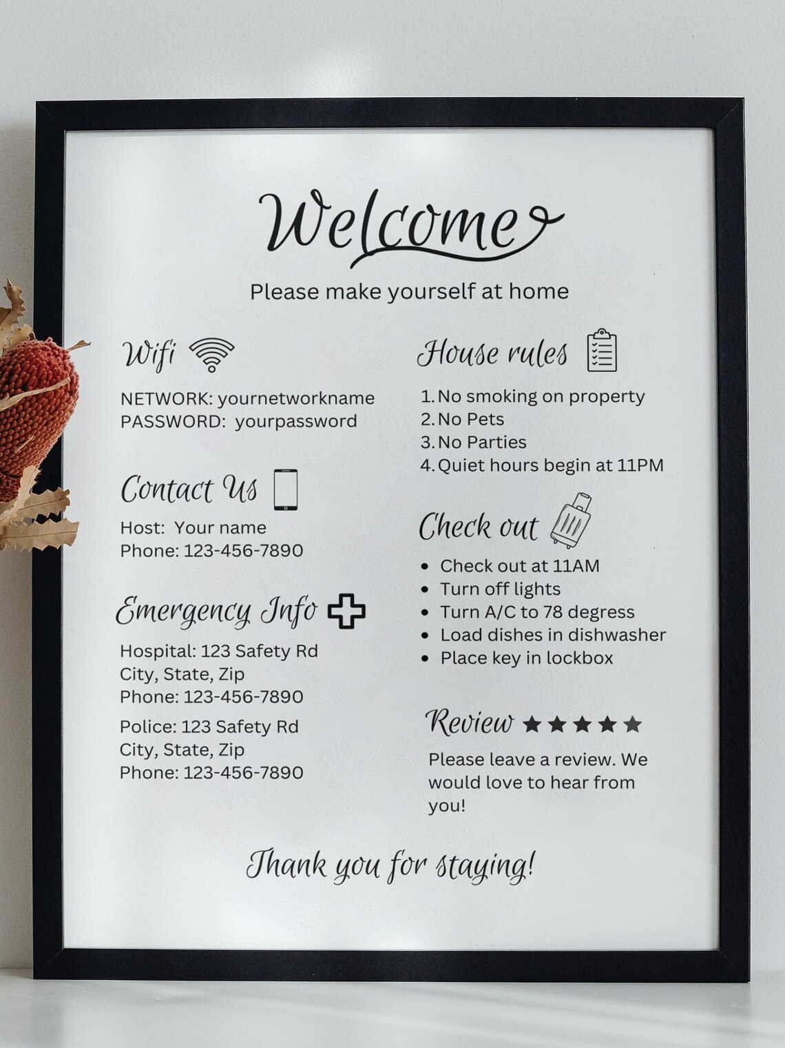Editable Vacation Rental Sign Wifi Info Sheet Welcome Sign - Etsy