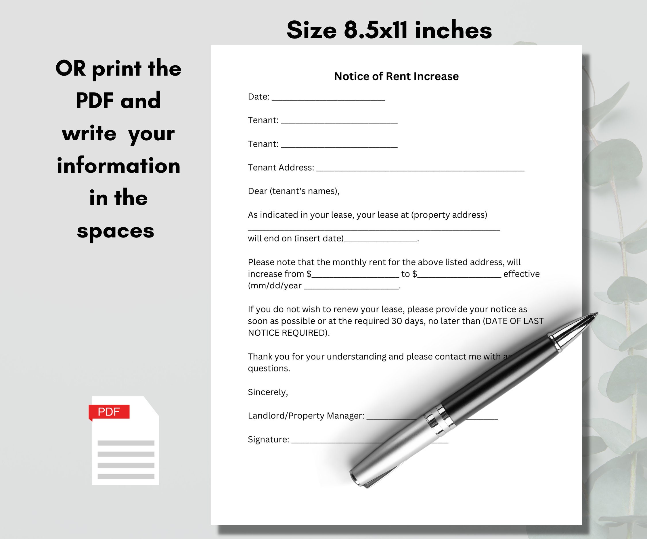 Rent Increase Notice, Rent Increase Letter, Rent Increase Form ...