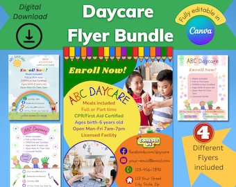 Daycare Flyer Bundle, Childcare Flyers, Home Daycare Flyer, Childcare Flyer Template, Preschool Flyer, Daycare Forms, Daycare Poster