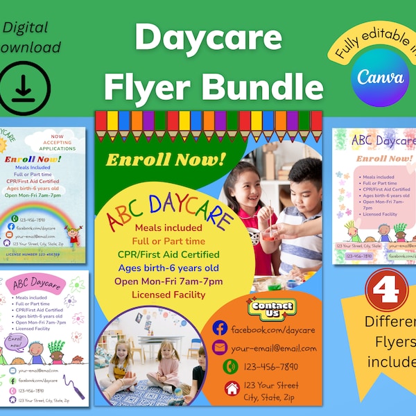 Daycare Flyer Bundle, Childcare Flyers, Home Daycare Flyer, Childcare Flyer Template, Preschool Flyer, Daycare Forms, Daycare Poster