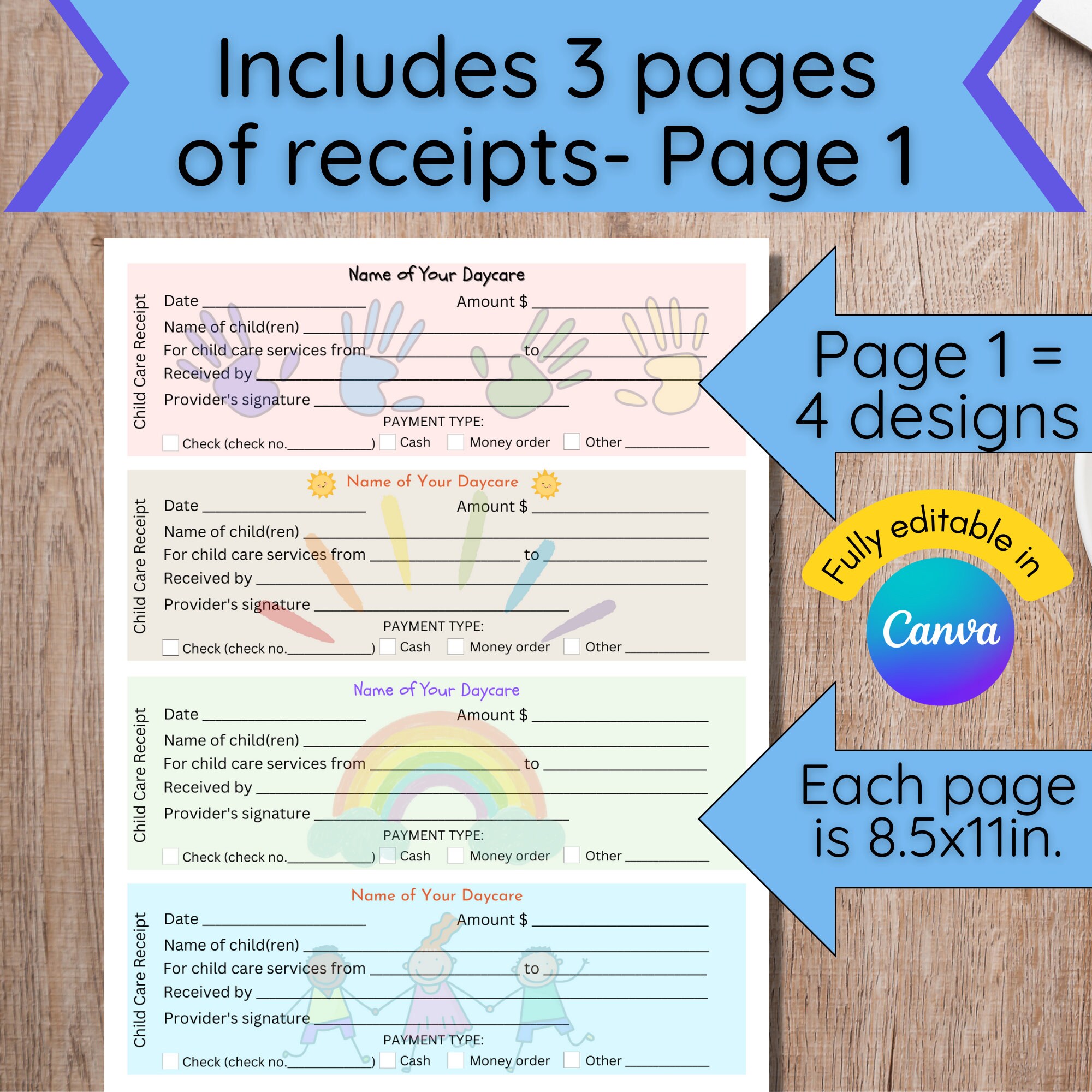 Daycare Receipt Bundle, Childcare Receipt, Printable Receipt for Child Care Services, Fully ...