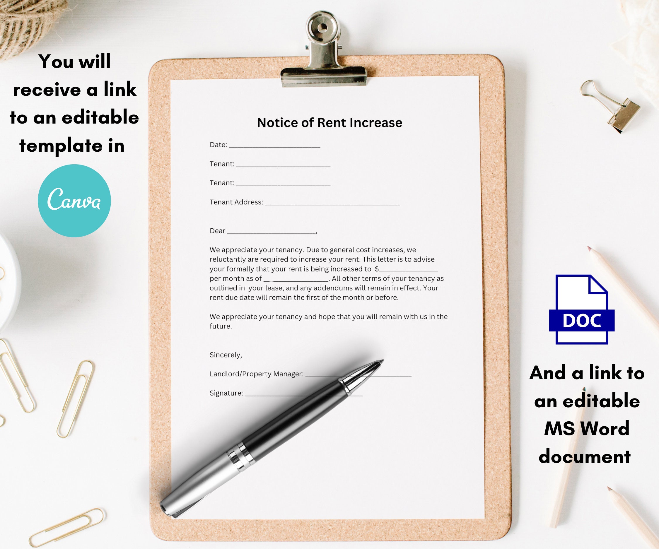 Rent Increase Notice, Rent Increase Letter, Rent Increase Form ...