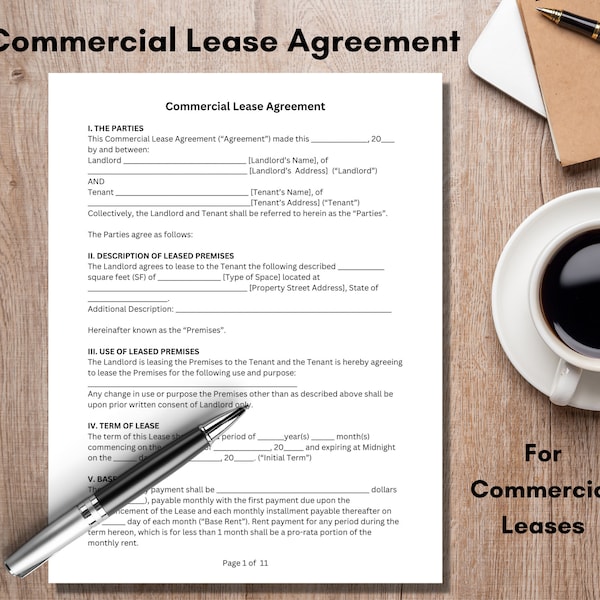 Printable Commercial Lease Agreement, Commercial Rental Agreement, Commercial Lease, Commercial Contract, simple lease template