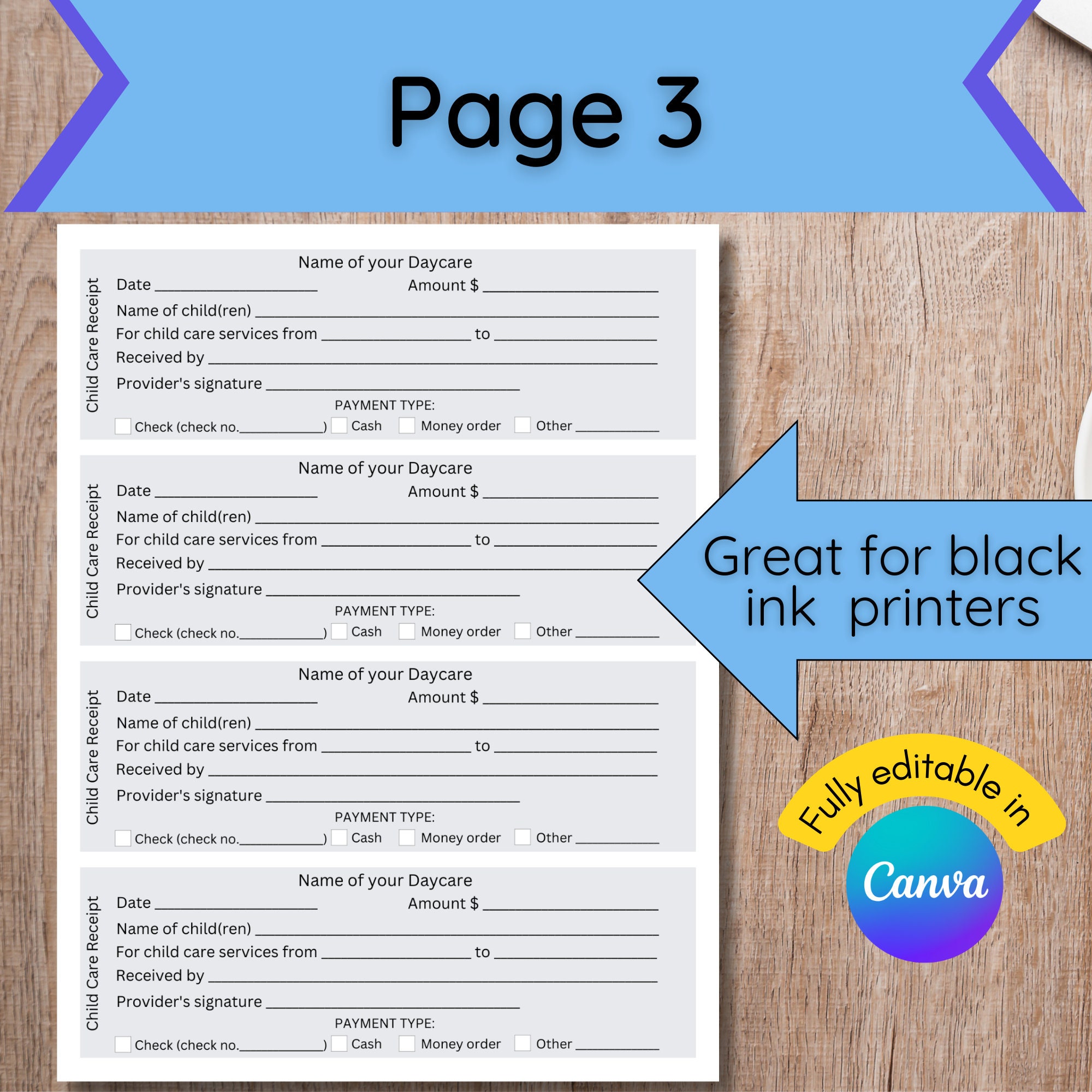 Daycare Receipt Bundle, Childcare Receipt, Printable Receipt for Child Care Services, Fully ...
