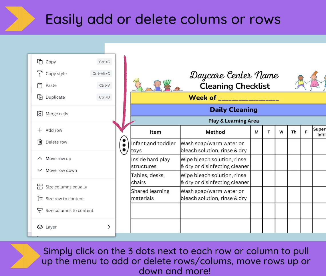 Daycare Cleaning Checklist, Cleaning Checklist, Daycare Cleaning ...