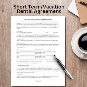 Short term rental agreement, Vacation Rental Agreement, Short term rental template, Short term lease, short term contract, Airbnb contract