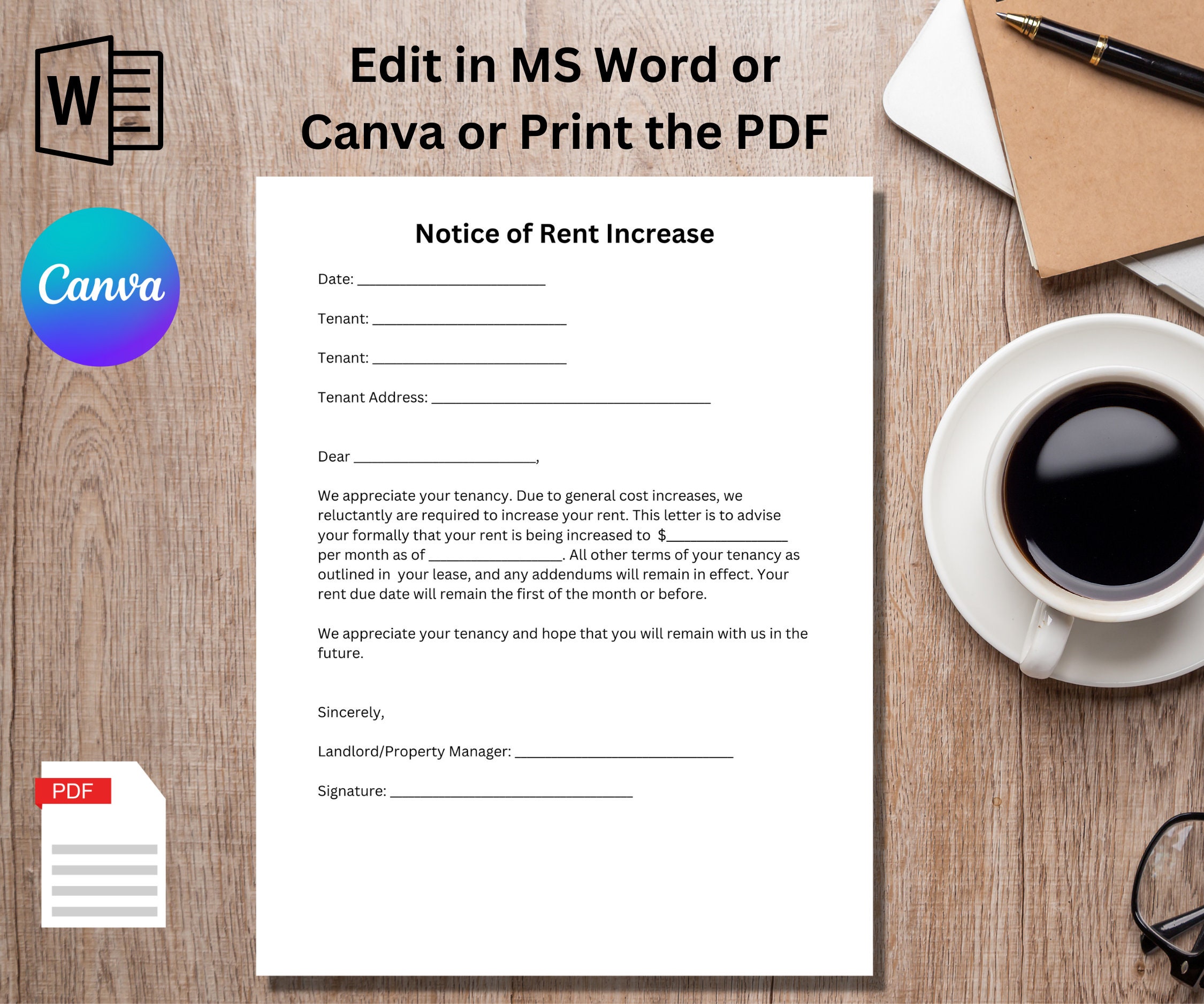 Simple Blank Rent Increase Form.pdf Rent Increase Notice, Rent Increase Letter, Rent Increase Form ...