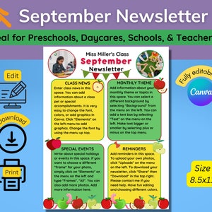 Classroom Newsletter Template, Monthly Newsletter, Teacher Newsletter, Editable Newsletter Template, September Newsletter, Weekly Newsletter