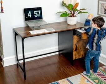 study table organizer Home Office Computer Desk with Drawer and Cabinet Writing Study Table Industrial Style Rustic Brown Wood and Metal Storage Furniture