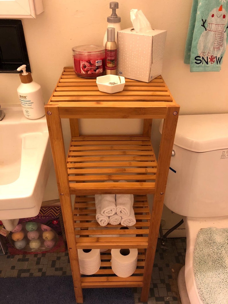 Bamboo Bathroom Storage Rack Bamboo Bathroom Shelving Unit Etsy