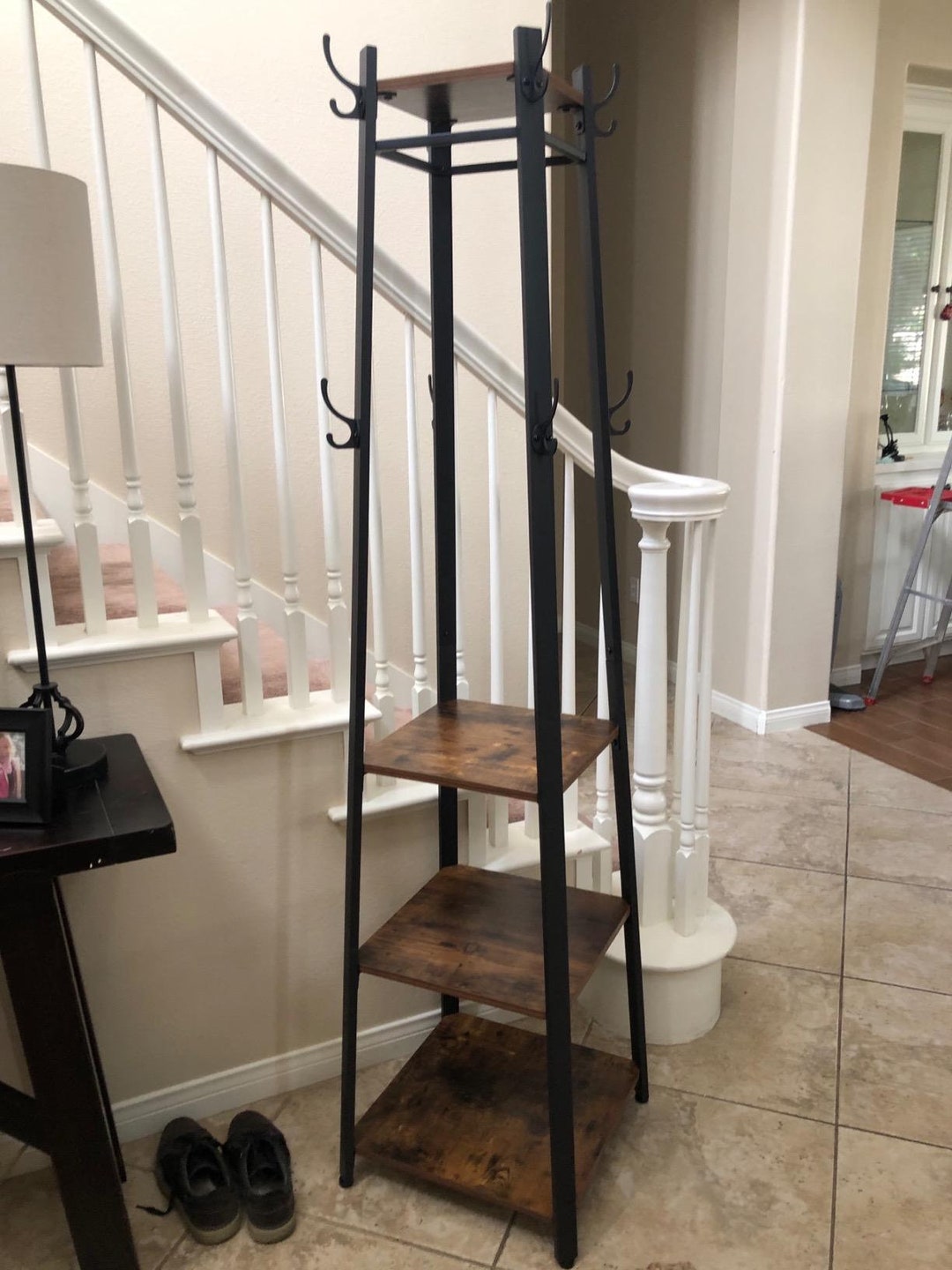 Industrial Style Coat Rack Stand With Hooks and Storage Etsy