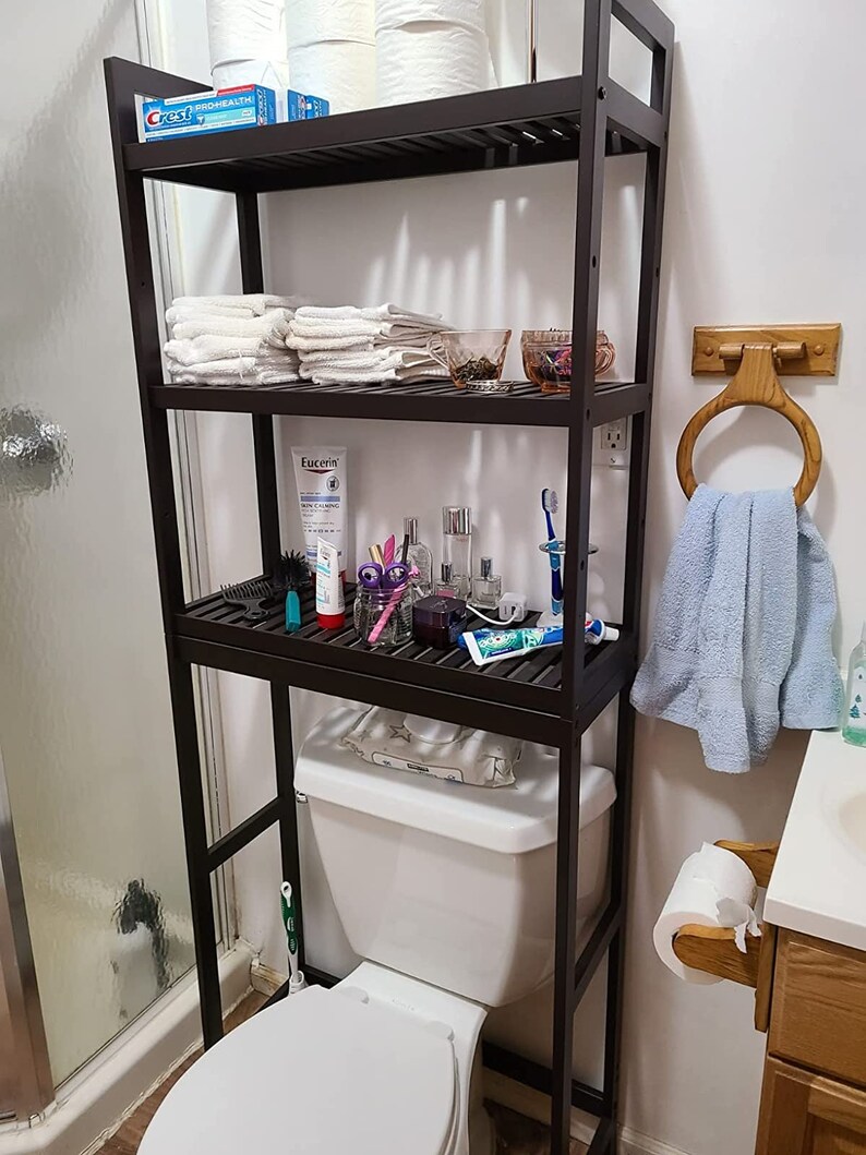 3tier Over the Toilet Bamboo Bathroom Organizer Storage Etsy