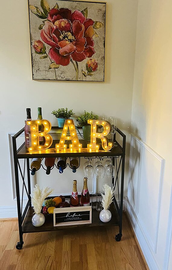 Mobile Bar Cart Industrial Serving Cart With Storage Shelves Etsy