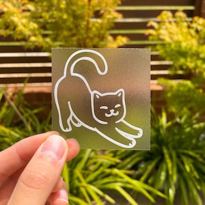 Stretching Cat Vinyl Sticker | Car Accessory | Cute Car Decals | Laptop Sticker | Funny Aesthetic Car Decal | Line Art Animals