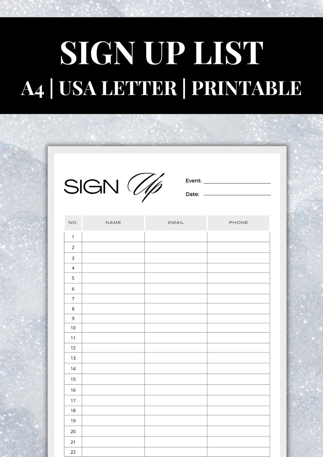 Printable Sign up Sheet Email Sign Up Customer Sign Up Sign Etsy
