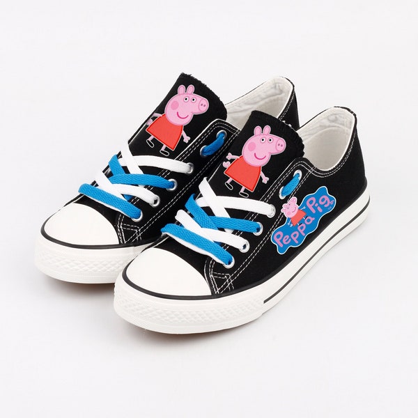 Zapatos Peppa Pig, Zapatillas, Zapatos negros, Impreso, Regalo, Mamá Cerdo, George Pig, Papá Cerdo, Abuela Cerdo, Abuelo Cerdo, Zoe, Gerald, Freddie