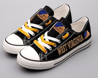 West Virginia shoes, West Virginia State sneakers, Tennis shoes, Printed Shoes, United States, America, West Virginia, Black, Low Tops,