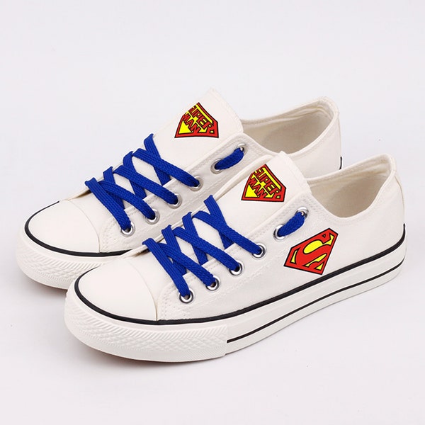 Superman shoes, Superman sneakers, Tennis shoes, Printed Shoes, Superman, Sneakers, Gift, DC comics, Superhero, White, Black, Cartoon, Movie