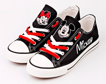 Chaussures Mickey Mouse, Baskets Mickey Mouse, Chaussures de tennis, Chaussures imprimées, Mickey, Baskets, Cadeau, Gumshoes, Chaussures Minnie, Noir, Cartoon Mouse