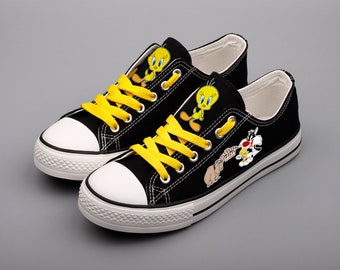 Tweety Bird shoes, Sneakers, Black shoes, Printed, Gift, Bugs Bunny, Daffy Duck, Granny, Hector the Bulldog, LeBron James, Road Runner, Taz