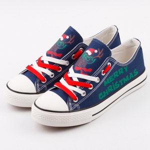 Zapatos de Navidad, Zapatillas de Navidad, Zapatos de tenis, Zapatos estampados, Celebración de Navidad, Zapatillas, Regalo, Gumshoes, Azul, Feliz Navidad