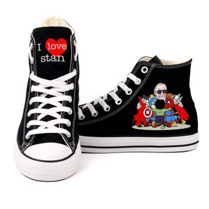 Zapatos Stan Lee, Zapatillas Marvel, Tenis, Zapatos estampados, High Tops, Sneakers, Regalo, Gumshoes, Negro, Cómics, dibujos animados, Spider man, Hulk