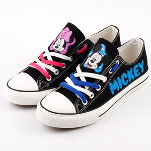 Zapatos de Mickey Mouse, Zapatillas de Mickey Mouse, Zapatillas de tenis, Zapatos estampados, Mickey, Zapatillas, Regalo, Pareja, Minnie, Amor, Negro, Ratón de dibujos animados