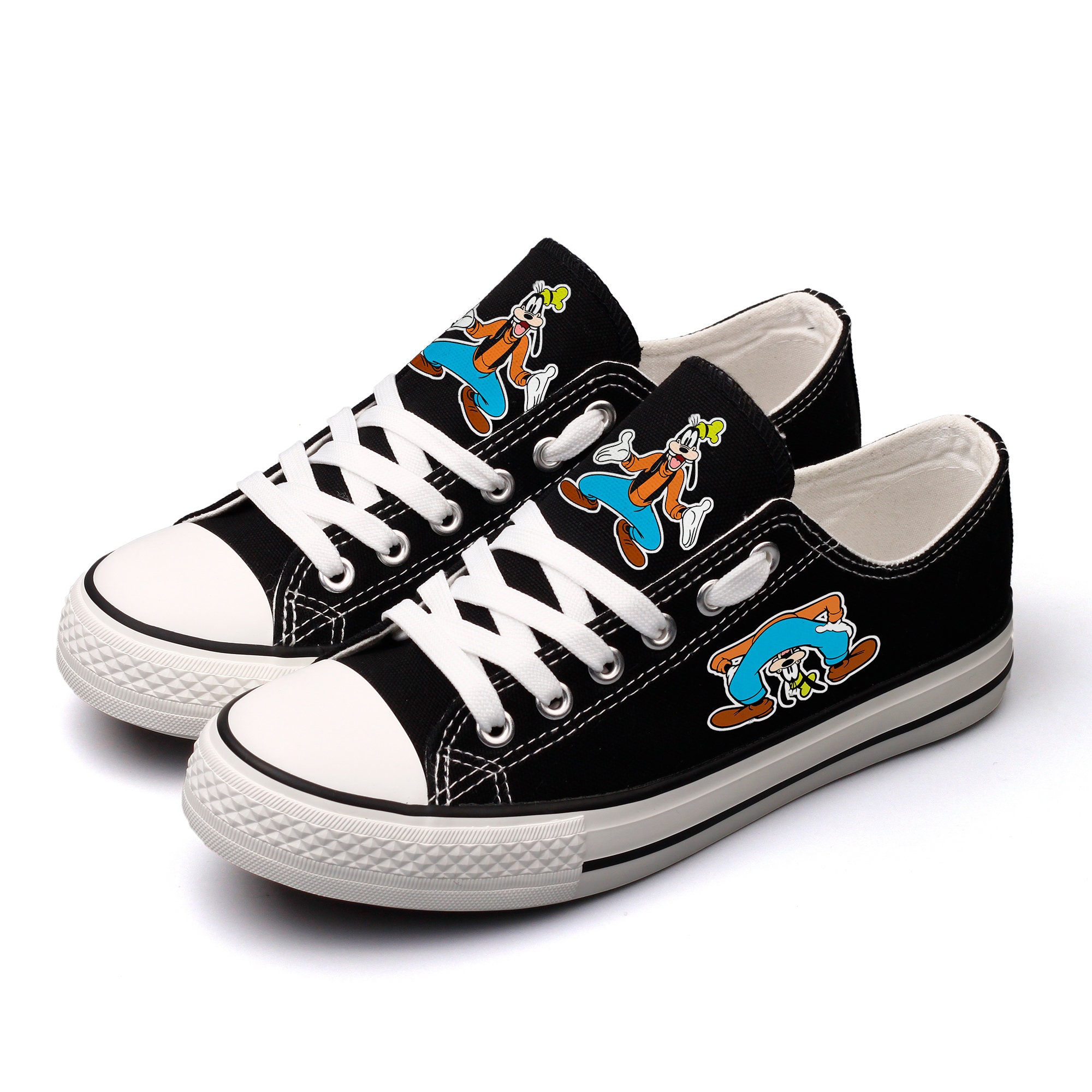 Goofy Cartoon Print Sneakers: Black Canvas Shoes - Etsy
