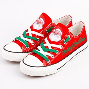 Zapatos navideños, Zapatillas navideñas, Tenis, Zapatos estampados, Celebración navideña, Zapatillas deportivas, Regalo, Gumshoes, Rojo, Feliz Navidad