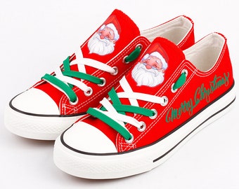 Christmas shoes, Christmas sneakers, Tennis shoes, Printed Shoes, Christmas celebration, Sneakers, Gift, Gumshoes, Red, Merry Christmas