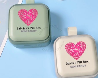 Personalized Name Pill Box, Pink Heart Sticker Medicine Box, Custom Decal Pill Case, Custom Medicine Case with Name, Portable Pill Holder