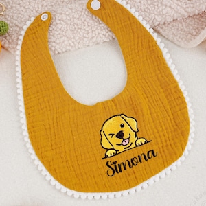 名前入りのベビーよだれかけ、かわいい犬のガーゼよだれかけ、刺繍入りの赤ちゃん用バープクロス、柔らかいモスリンコットンよだれかけ、名前入り新生児よだれかけ