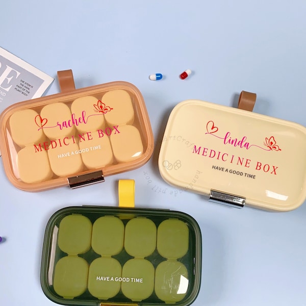 Personalized Butterfly Sticker Pill Box, Medicine Box with Name, Custom Name Pill Cases, Pill Case for Purse, Pill Organizer with Name Decal