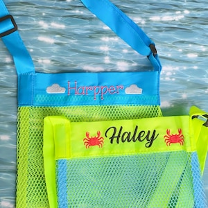 Crab Beach Shoulder Bag, Adjustable Shell Collecting Bag, Personalized Cloud Seashell Bag, Toddler Mesh Beach Bag, Summer Pool Bag for Kids