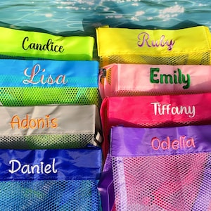 Custom Mesh Beach Shell Bag, Shell Collecting Bag, Personalized Seashell Bag for Kids, Embroidered Name Beach Bag, Summer Pool Mesh Bags