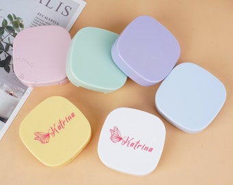 Cute Contact Lens Box with Mirror, Personalized Contact Lens Case with Name, Multicolor Box for Contact Lens, Container for Contact Lens