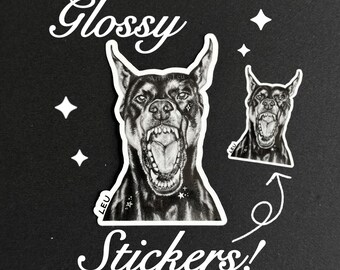 Glossy Doberman Sticker: Original Charcoal Art, Waterproof Vinyl