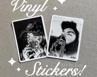 Ruby & Scrim Original Artwork Stickers: Vinyl Die-Cut Charcoal Drawings