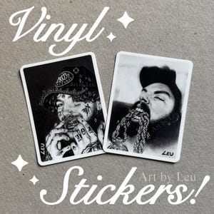 Ruby & Scrim Original Artwork Stickers: Vinyl Die-Cut Charcoal Drawings