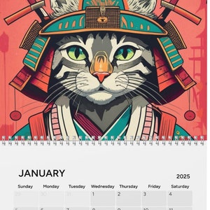 Calendrier mural, chat samouraï japonais 2025, art mural Asakusa Ukiyo-e, agenda, décoration manga et anime