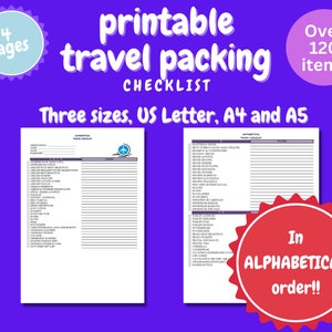 Digitale download afdrukbare reischecklist in alfabetische volgorde