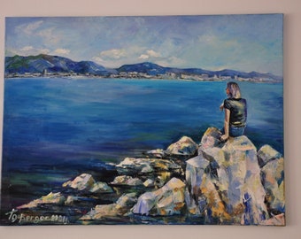 By the sea.Hand painted in oil.Authors painting.Original painting.Modern painting.ArtStudioTamara.Wall décor.Art painting.Gift.Home decor.