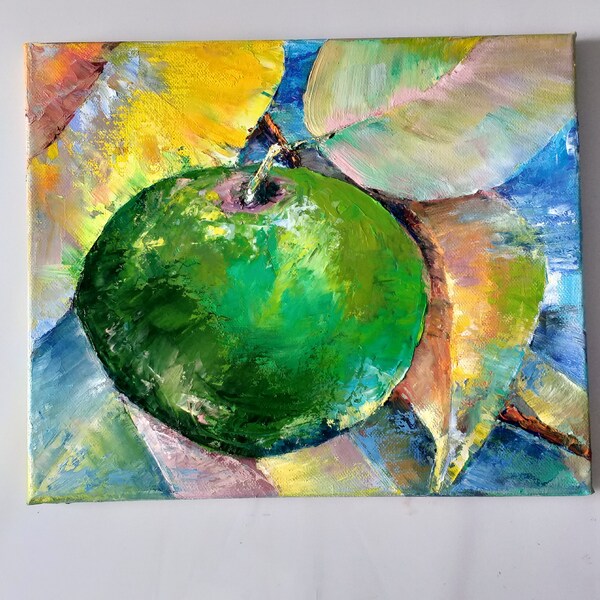 Pomme.Fait à la main à l’huile sur toile. Art moderne.décoration intérieure. Gift.wall art. Art&Collectibles.Auteurs peinture. Peinture à l’huile originale. ArtStudioTamara.