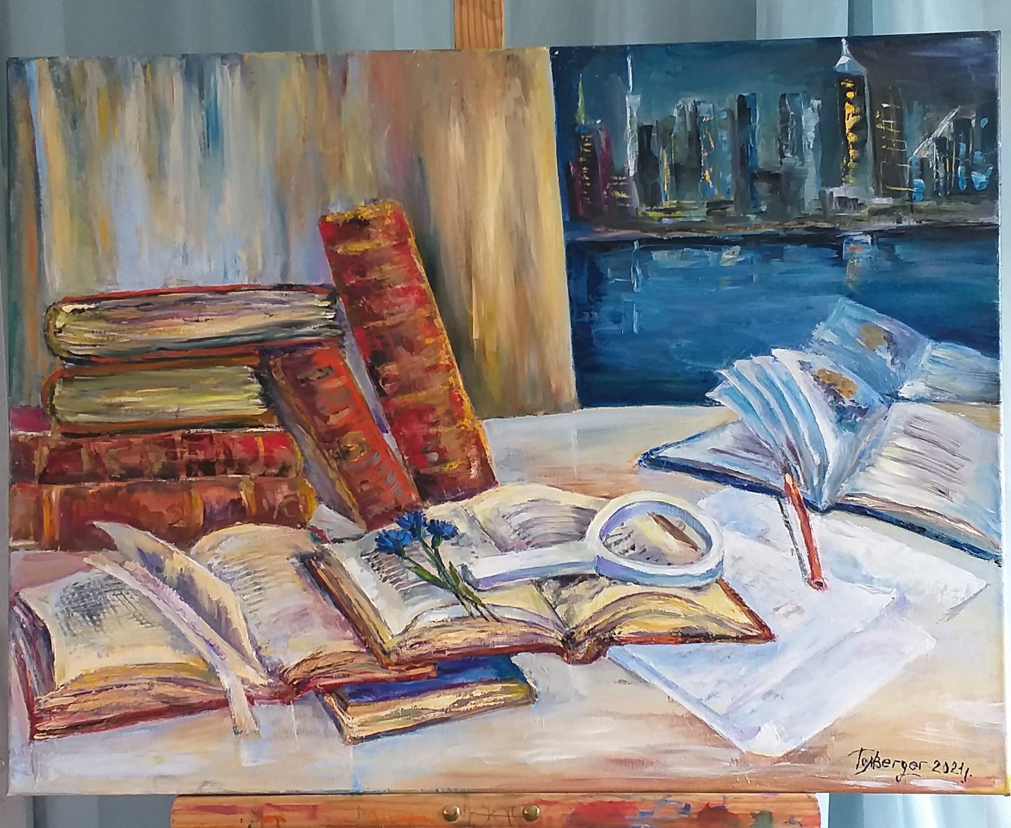 Modern Art.forgotten Books.still Life.hand Painted in Oil.original